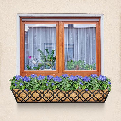 6pcs 30 Inch Window Deck with Coco Liner, 30" Window Boxes Horse Trough with Coconut Coir Liner, Metal Hanging Flower Planter Window Basket Deck Railing Planter Boxes for Outdoor Indoor Lawn