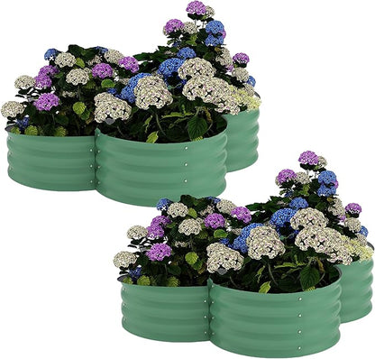 GarveeLife 2-Pack Galvanized Raised Garden Bed – Rust-Resistant Petal-Shaped Outdoor Planter Box with Open Base for Herbs, Veggies & Flowers, Ground-Connected Design for Deep Root Growth,Green
