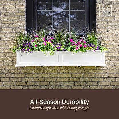 Mayne Fairview 3ft Durable Self Watering Window Box Planter with Wall Mount Brackets, UV & Weather Resistant, Double Wall Design, New England Architecture for Outdoor Décor, Black