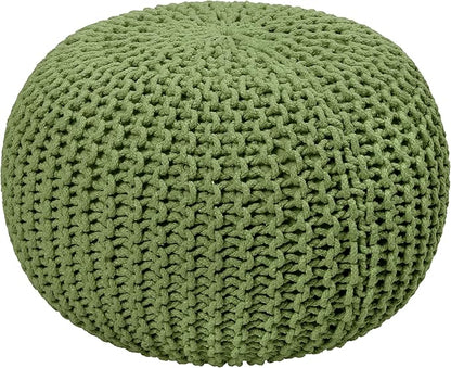 COTTON CRAFT Round Dori Pouf - Cotton Braid Cord Cable Knitted Ottoman - Foot Stool - Footrest - Floor Pouf - Accent Furniture - Woven Ottoman - Bean Bag - Living Room Dorm - 20 Dia x 14 High - Sage