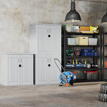 EHHLY Heavy Duty Small Storage Cabinet Outdoor Weatherproof, 14 Cuft Garage Storage Cabinet with 2 Adjustable Shelves, Lockable Kitchen Pantry Closer Organizer, 31Wx23Lx34H, Polar White
