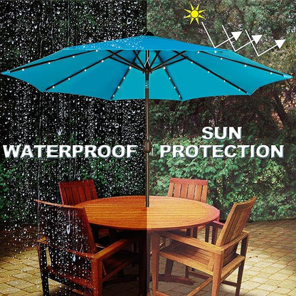 Blissun 9 ft Solar Umbrella, 32 LED Lighted Patio Umbrella, Table Market Umbrella, Outdoor Umbrella for Garden, Deck, Backyard, Pool and Beach (Light Blue)
