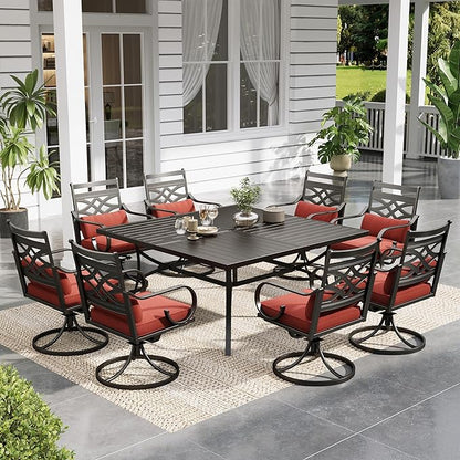 Sophia and William Swivel Outdoor Patio Dining Set for 8, Outdoor Table and Chairs, Removable Seat Cushions, Black 37" Patio Dining Table,Red