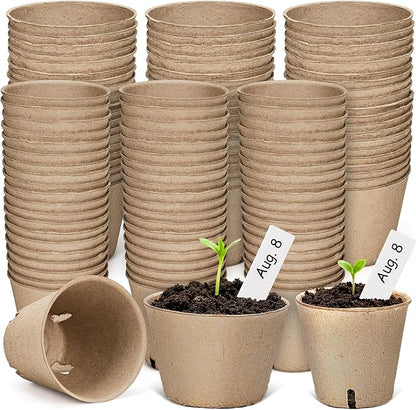 homenote Peat Pots, 3.15/4 Inch 120 Pcs Seed Starting Pots with Drainage Holes Round Nursery Plants Pots with Bonus 20 Plant Labels