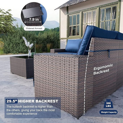 Kullavik 12 Pieces Outdoor Patio Furniture Set PE Wicker Rattan Sectional Sofa Patio Conversation Sets,Navy Blue