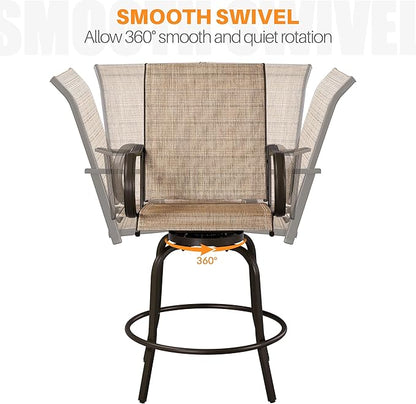 Yaheetech Patio Swivel Barstools Outdoor Chairs Set of 2, High Bistro Stools Outdoor Furniture, All-Weather Patio Stools for Outside, Beach, Lawn, Poolside and Garden, Brown