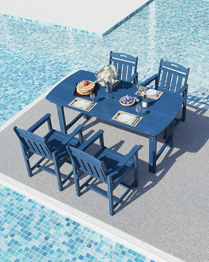 Ciokea HDPE Outdoor Dining Set, 5-Piece Patio Table and Chairs Set with Umbrella Hole, All-Weather Patio Dining Sets for 4, Durable Patio Furniture for Backyard, Garden, Lawn & Poolside, Navy Blue