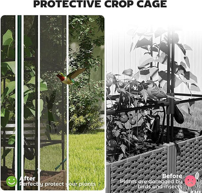 Outsunny Raised Garden Bed with Trellis, 46.5" Tomato Cage with Crop Cage, Self Watering Planter Box with Drainage Holes and Plugs for Outdoor Patio Climbing Plants, Vines, Vegetables, Flowers, White