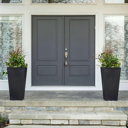 Step2 Tremont Tall Square Tapered Planter, 28", Indoor/Outdoor Plants, Efficient Drainage, Durable Resin, Onyx Black