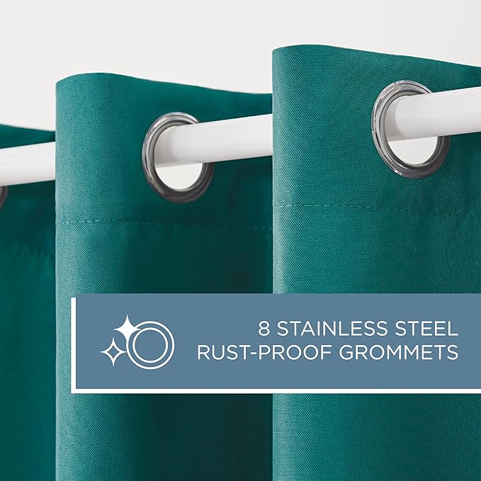 TOWN & COUNTRY BASICS Cabana Solid Heavyweight Indoor Outdoor Curtains, Light Filtering Opacity with Grommet Top, Water Repellent, 2-Pack Set, 54"x84", Dark Teal