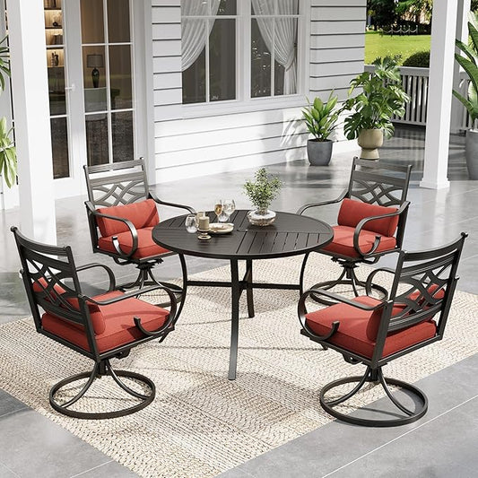 Sophia and William Swivel Outdoor Patio Dining Set for 4, Outdoor Table and Chairs, Removable Seat Cushions, Black 42" Round Patio Dining Table,Red