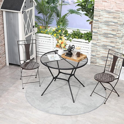 Outsunny 35" Round Outdoor Patio Bistro Dining Table, French Cafe Style, Conversation Space, Fast Drying Metal Mesh Tabletop for Garden, Backyard, Poolside, Black