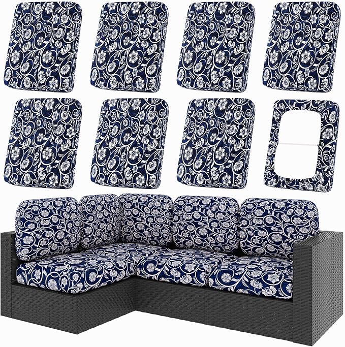 Cushion Covers 8-Piece Set, Stretch Fit Baroque Print, Machine Washable