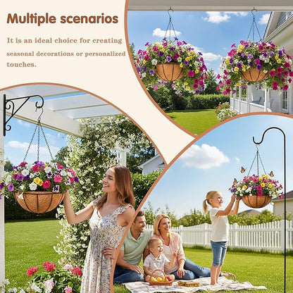 12 inch Metal Hanging Baskets For Plants Outdoor 4 Pack Round Metal Wire Hanging Basket Planter with Coco Fiber Liners Chain Round Wire Plant Holder for Garden, Patio, Deck, Porch Plants Flower Potss