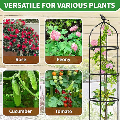 2-Pack 6.7FT Garden Obelisk Trellis for Climbing Plants,81”Metal Plant Support Tower,Heavy Duty Thickened Tube,Rustproof Black Vine & Flower Stand for Outdoor Indoor Use