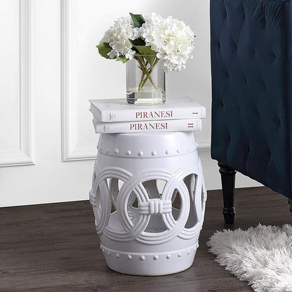 Decorative Garden Stool, 16-Inch Ceramic Plant Stand in White