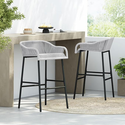 Christopher Knight Home Sivir Outdoor Barstool Set of 2, Patio Woven Rope Bar - Image 4