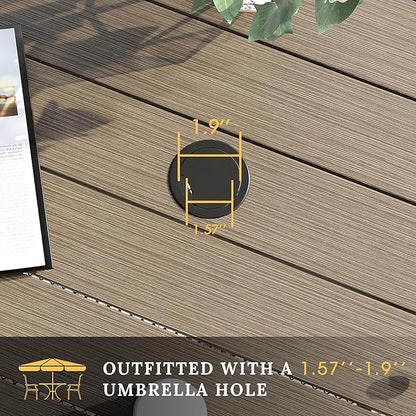 VICLLAX 5 Pieces Patio Dining Set, Outdoor Furniture Set Includes 37.8" Square Outdoor Table and 4 Stackable Patio Sling Chairs, Grey Wood-Like Tabletop and Sandshell Color Fabric