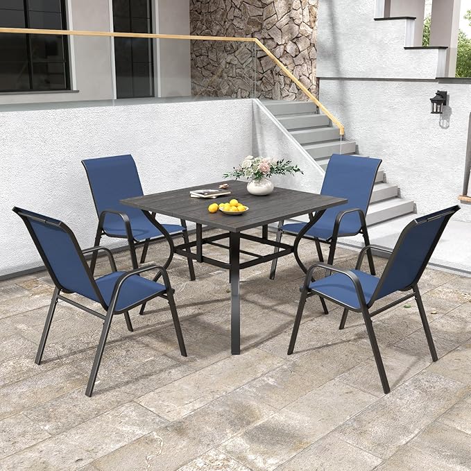 Patio Dining Chairs Set of 6, Stackable Dark Blue Textilene Mesh Seats