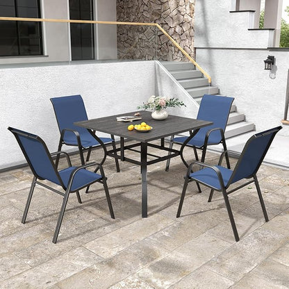 Patio Dining Chairs Set of 6, Stackable Dark Blue Textilene Mesh Seats