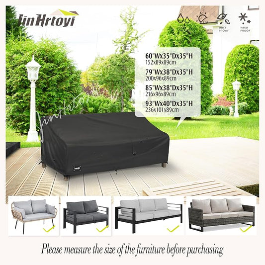 Sofa Cover for 2-Seater Loveseat, Black Waterproof Outdoor Patio Furniture