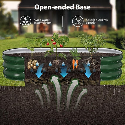 Raised Garden Bed Kit, 5x2x1 ft Galvanized Planter Box Outdoor with Safety Edging, Large Metal Raised Beds for Gardening Vegetables Flower Fruits (Moss Green)