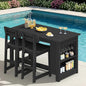 SERWALL 3-Piece Outdoor Counter Height Bar Set, HDPE Patio Bar Table with Wine Rack & Storage Shelf, 2 All-Weather Bar Stools, Patio Bar Dining Furniture Set for 3, Black
