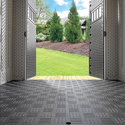 Rubbermaid Resin Outdoor Storage Shed With Floor (7 x 7 Ft) Weather Resistant, White, Organization for Home/Backyard/Garden Tools/Lawn Mower/Bike Storage/Pool Supplies
