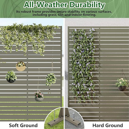 Casaphoria Metal Privacy Screen Outdoor, 72" H x 47" W Freestanding Decorative Privacy Screen for Patio Deck Balcony Garden with Stable Base, Grey-Benjamin