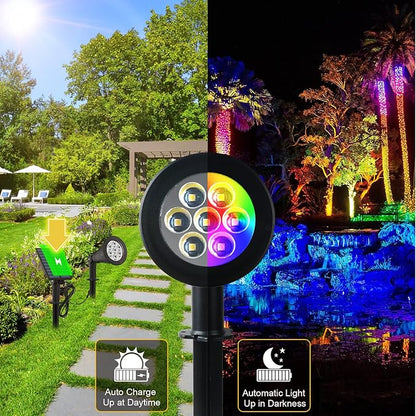 T-SUNUS RGB Solar Landscape Spotlights Christmas, Color Changing Spot Lights Waterproof IP65 Garden Pond, 180° Adjustable Halloween Wall Tree Light Separately Installed for Outdoor Indoor 2 Pack