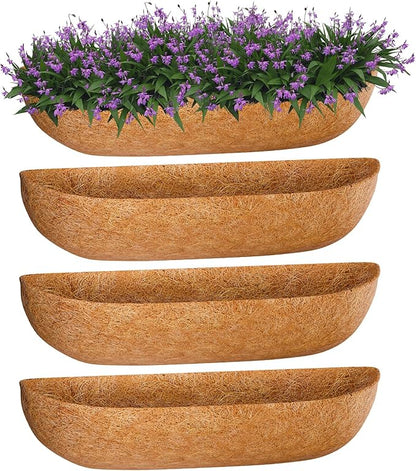 ZeeDix 30 Inch Trough Coconut Liners for Planters - 100% Natural Coconut Coir Fiber Planter Liners Replacement for Window Boxes, Wall Baskets, Deck Flower Boxes, Garden Railing Fence Troughs (4Pack)
