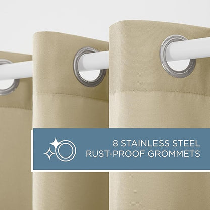 TOWN & COUNTRY BASICS Cabana Solid Heavyweight Indoor Outdoor Curtains, Light Filtering Opacity with Grommet Top, Water Repellent, 54"x96", Natural (Pack of 12)