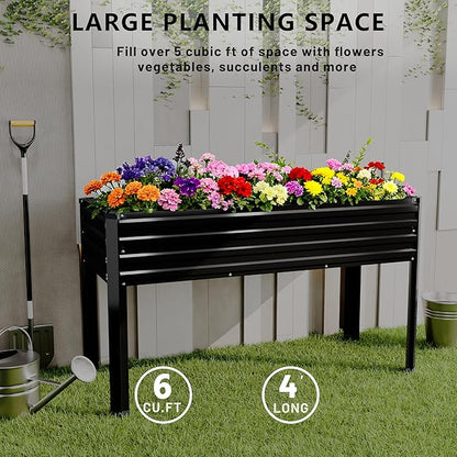 MGNO 2PCS Galvanized Raised Garden Bed Outdoor with Legs,48×18×32in Metal Elevated Raised Planter Box for Backyard, Patio, Balcony, 300lb Capacity,Black
