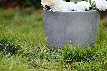Kante 14 Inch Dia Round Concrete Planter, Indoor Outdoor Large Plant Pot with Drainage Hole and Rubber Plug for Home Patio Garden, Natural Concrete
