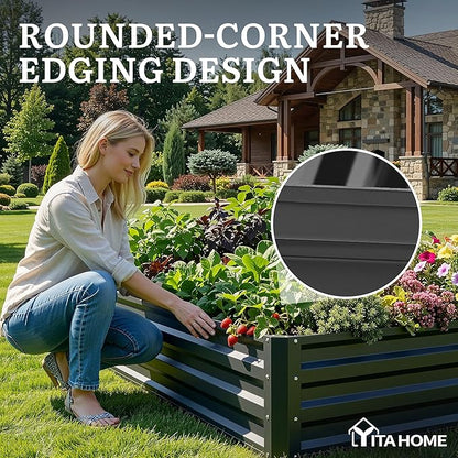 YITAHOME 72x36x12 in 2pcs Galvanized Raised Garden Bed Kit, Large Metal Planter Box with Gloves & Support Rod, Outdoor Flower Bed for Plants Vegetables, Black