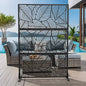 Casaphoria 72" H x 47" W Metal Outdoor Privacy Screen, Freestanding Decorative Divider for Patio, Deck, Balcony, and Garden with Stable Base, Black Leaves