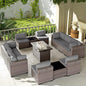 Kullavik 13 Pieces Outdoor Patio Furniture Set with 43" 55000BTU Gas Propane Fire Pit Table PE Wicker Rattan Sectional Sofa Patio Conversation Sets,Grey