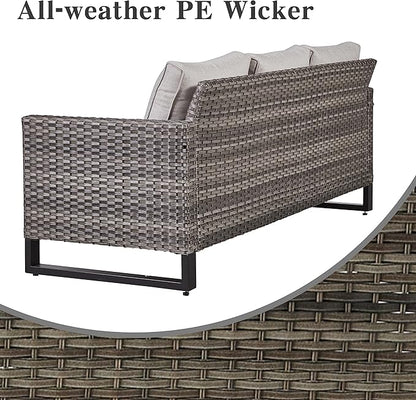 Belord Wicker Patio Furniture 5 Piece Outdoor Sofa Set, Oversize Outdoor Dining Chairs with Rattan Ottomans, Conversation Sets Patio Furniture Come with Removable Washable