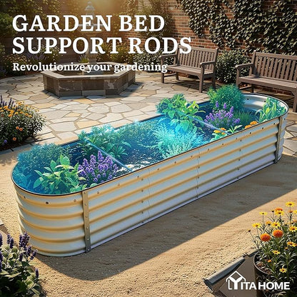 YITAHOME 17" Tall 9 in 1 Large Raised Garden Bed Kit, 8x2x1.4ft Galvanized Metal Planter Box with Gloves & Safety Rubber, Outdoor Above Ground Planters for Plants Vegetables Flowers, White