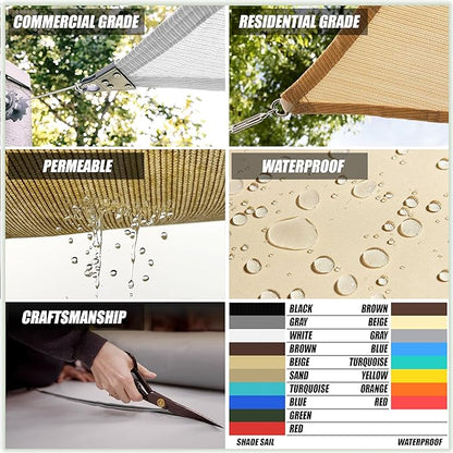 ColourTree TAPR1616 Custom Size 7' x 9' Brown Sun Shade Sail Canopy UV Block UPF50 Rectangle - Commercial Standard Heavy Duty - 190 GSM - 3 Years Warranty