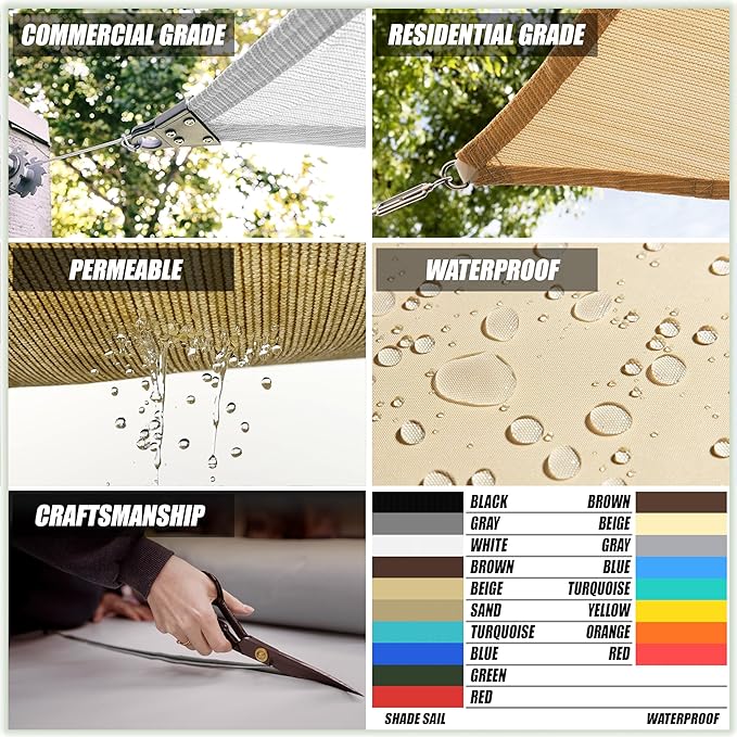 ColourTree TAPR1616 Custom Size 16' x 24' Brown Sun Shade Sail Canopy UV Block UPF50 Rectangle - Commercial Standard Heavy Duty - 190 GSM - 3 Years Warranty