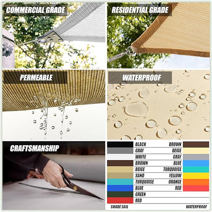 ColourTree TAPR1616 Custom Size 13' x 14' Grey Sun Shade Sail Canopy UV Block UPF50 Rectangle - Commercial Standard Heavy Duty - 190 GSM - 3 Years Warranty