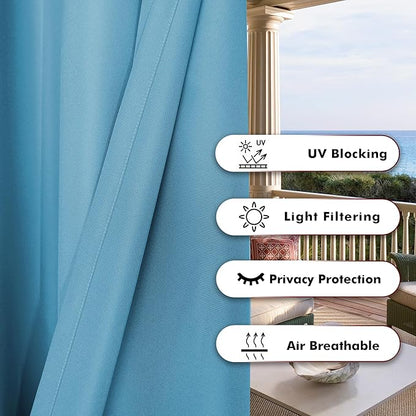 BONZER Outdoor Curtains for Patio Water Resistant Heavy Privacy Light Filtering Grommet Outside Curtains for Porch, Pergola, Gazebo, 1 Panel, 84W x 95L inch, Teal