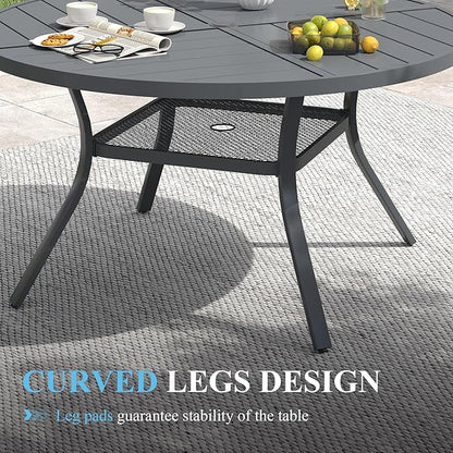 VICLLAX Patio Table and Chair Set of 4, All Weather Metal Round Outdoor Dining Furniture Set-40.6" Round Outdoor Table and Chairs, Grey Tabletop