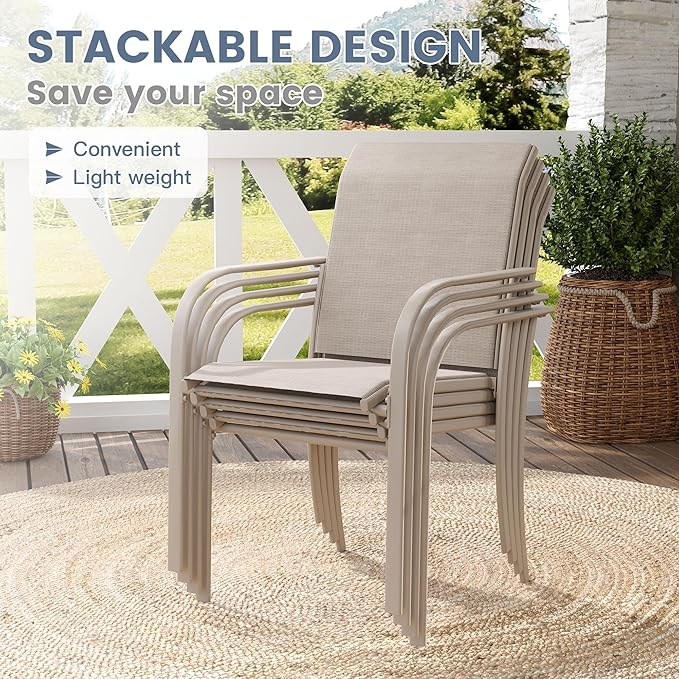 VICLLAX Patio Table and Chair Set of 8, All Weather Metal Round Outdoor Dining Furniture Set-53 Round Outdoor Table and Chairs, Sandshell Tabletop