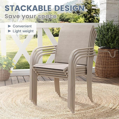 VICLLAX Patio Dining Set for 6, Outdoor Furniture Set Includes 63" Rectangle Patio Table and 6 Patio Sling Chairs, Outdoor Table and Chairs for Outsides, Sandshell Color Tabletop and Fabric