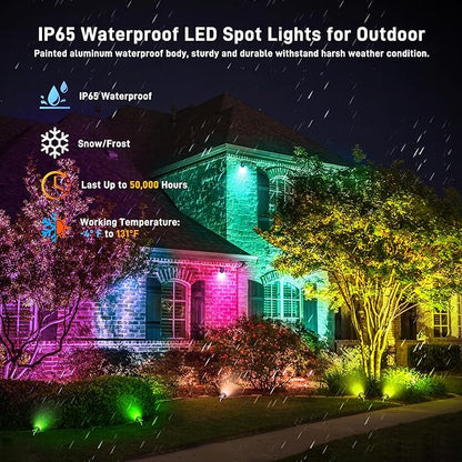 Christmas Landscape Lights 12W RGBW Outdoor Spot Lights for Yard, Low Voltage LED Landscape Spotlight with Remote Control, IP65 Waterproof Yard Spotlgiht for Lawn, Garden, 2 Pack