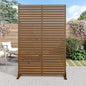 Casaphoria Metal Privacy Screen Outdoor, 72" H x 47" W Freestanding Decorative Privacy Screen for Patio Deck Balcony Garden with Stable Base, Brown-Louvered
