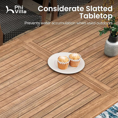 PHI VILLA 7 Pieces Acacia Wood Outdoor Dining Set for 6, Expandable Teak Wooden Table & Chairs, Large Farmhouse Furniture Set for Patio, Deck, Yard, Porch