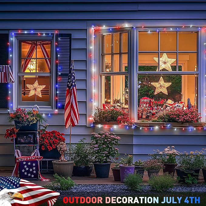 String Lights, 168 ft Red White and Blue, 600 LEDs, Outdoor Reel